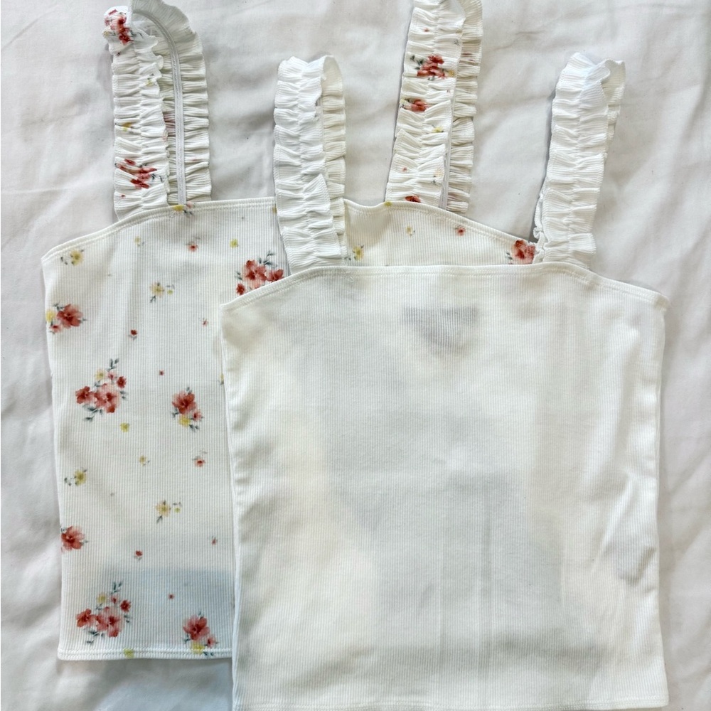 Forever 21 White and Floral Ruffle Top 2 PCS
